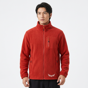 Men's Red <b>Fleece</b> <b>Jacket</b> Stand Collar Zipper Casual Waterproof Breathable <b>Thick</b> Winter Wear Front Logo - Product Image 6