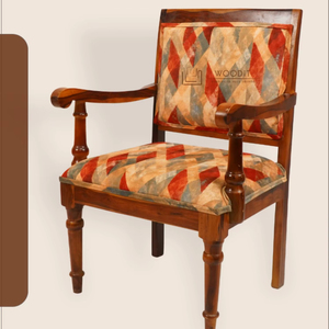 Traditional Colonial Style Armchair Solid Wooden With Multicolor Diamond Geometric Pattern Fabric Upholstered Living Room Chairs - Product Image 2