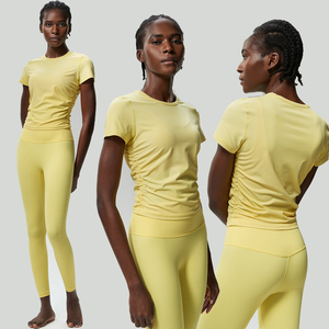 Ensemble de yoga 2 pièces OEM pour femme : haut froncé et leggings taille haute en nylon et élasthanne à séchage rapide – Confort et performance pour l'entraînement et le fitness - Product Image 4