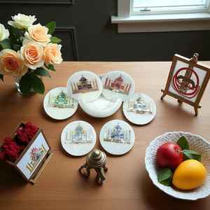 Sous-verres en marbre floral d'Agra, ensemble de sous-verres en pierre faits à la main - Product Image 6