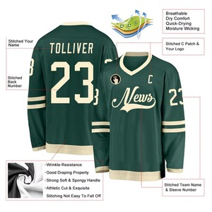 เสื้อฮอกกี้น้ำแข็งแบบกำหนดเองปี 2026 สีขาวอมเขียว คอวี แขนสั้น พิมพ์ลายด้วยความร้อน โพลีเอสเตอร์ 100% สำหรับผู้ใหญ่ชาย ระบายเหงื่อได้ดี - Product Image 5