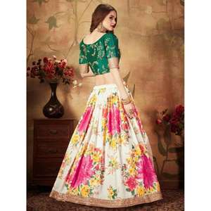 Lehenga Choli de Organza con Estampado Floral Digital en Color Blanco Hueso, Semi-Cosido, 3000g - Product Image 2