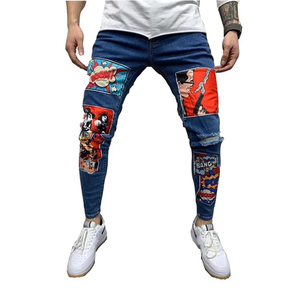 Pantalon en jean imprimé coupe slim style européen pour homme, déchiré, skinny, grandes poches – Vente en gros personnalisée à prix usine de Chine - Product Image 5