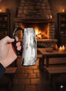 Corne à boire viking en matériau organique de haute qualité avec bordure en laiton, faite à la main, écologique, cadeau de Noël - Product Image 2