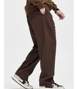 <b>Men's</b> Brown Cotton Sweatpants <b>Elastic</b> Waist Side Pockets Drawstring Casual Autumn Wear Midweight Breathable Straight Fit - Product Image 3
