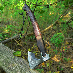 Hache Viking artisanale personnalisée avec lame gravée, qualité industrielle, hache de chasse, manche en bois, fourreau en cuir SHORT SIGN INDUSTRY 3-Year - Product Image 3