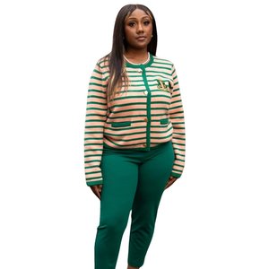 AKA Cárdigan a rayas para mujer, suéter de punto con botones en la parte delantera, rayas rosas y verdes, estilo preppy, informal, elegante, ajuste suave - Product Image 6