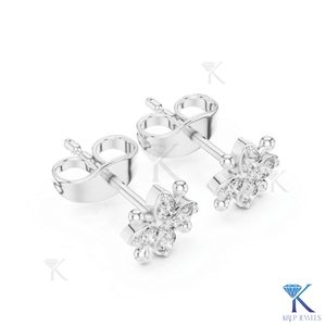 Lab Grown Diamond Beaded Floral Snowflake <b>Stud</b> Earrings 4 Stone Cluster 14K 18K Solid Gold Luxury Women's Wedding Anniversary - Product Image 4