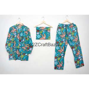 ชุดนอนผู้หญิง 2 ชิ้น ผ้าฝ้ายแท้ 100% ลายดอกไม้สไตล์วินเทจ โรแมนติก คลาสสิก เนื้อผ้านุ่ม ระบายอากาศดี เอวยางยืด แขนยาว - Product Image 6