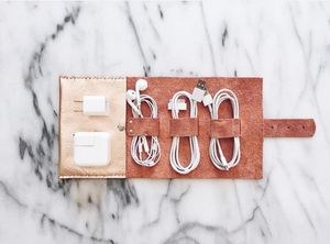 Authentic Hide Leather <b>Cable</b> Organizer Rustic Desktop Cord Tidy Earphone Wire Management Wrap Charger Supplier LCO-0088 - Product Image 4