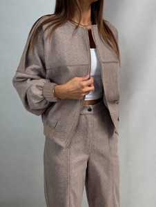 Women Zip Up Jacket <b>And</b> Wide Leg Pants 2 Piece <b>Long</b> <b>Set</b> - Product Image 3
