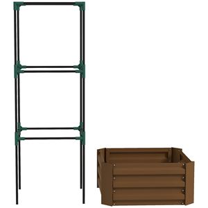 Fioriera Classica in Metallo Zincato 60x60x30 cm, Vaso Rialzato da Giardino 2L con Gabbia per Pomodori per Piante Rampicanti, Marrone - Product Image 1