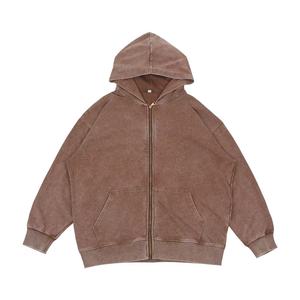 Sudadera con capucha vintage para hombre, con lavado ácido y efecto desgastado, de algodón orgánico, extragrande, de peso pesado, con cremallera completa, 2026 - Product Image 3