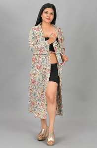 Nuevo Kimono Elegante Hecho a Mano en India, 100% Algodón Tejido, con Estampado Floral Boho, Abertura Lateral y Cintura Ajustable, Tipo Bata - Product Image 3