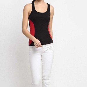 <b>Women's</b> Black Red Solid Casual Tank <b>Top</b> with O-Neck Cotton/Polyester Blend Woven Fabric Breathable & Quick Dry 180g - Product Image 2