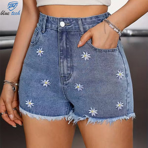 Shorts de Mezclilla para Mujer, Verano, Lavado Claro, Cintura Alta, Desgastados, con Dobladillo Deshilachado, Estilo Casual Urbano - Product Image 4