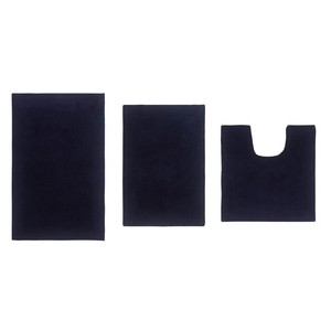 Black Cotton Bath <b>Mat</b> <b>Set</b> 3 Piece Rectangle Non Slip Rubber Backing Classic Style for Home Use - Product Image 4