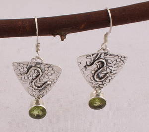 Natural Green Peridot Leaf <b>Earrings</b> in 925 <b>Silver</b> - Antique Finish Boho Foliage <b>Dangle</b> <b>Earrings</b> - Wholesale Artisan Jewelry - Product Image 5