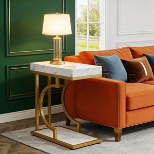 Modern End <b>Table</b> with Metal Frame <b>Narrow</b> C <b>Coffee</b> <b>Table</b> Bedside <b>Table</b> - Product Image 1