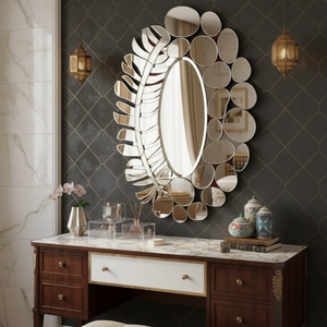 Oval Banana <b>Leaf</b> <b>Wall</b> Mirror 36x24 Inch Stylish Decorative Mirror for Living Room Bedroom Bathroom Tropical Home <b>Decor</b> - Product Image 3