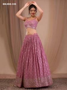 Best Quality Georgette with Zari & Multiple Sequin work A-Line Semi-<b>Stitched</b> <b>Pink</b> Lehenga-Choli Set Woman Fashion Exporter - Product Image 2