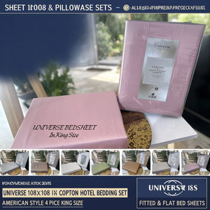 UNIVERSE 108x108 Inch Cotton Hotel Bedding Set American Style 4 Piece King Size Fitted & <b>Flat</b> <b>Bed</b> <b>Sheets</b> - Product Image 3