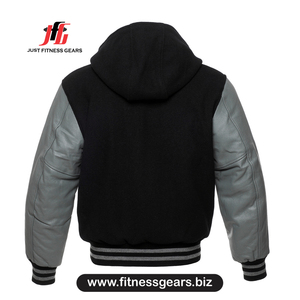 Veste de sport à capuche pour homme, manches en cuir PU, couleur unie, décontractée, fermeture éclair, automne - Product Image 2