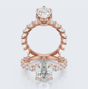 Glamorous 925 Silver Rose <b>Gold</b> Pear CZ <b>Ring</b> Twisted Leaf Band Women Party Wear Fashion Jewelry - Product Image 4