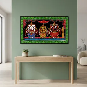 Pintura Pattachitra de Radha Krishna Hecha a Mano al por Mayor, Arte Folclórico Tradicional Indio, Decoración de Pared, Obra de Arte Étnica Mitológica - Product Image 1