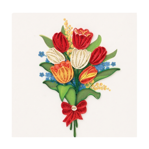 Tarjeta de felicitación hecha a mano con diseño de ramo de tulipanes elegantes, tarjeta floral 3D con técnica de quilling para el Día de la Madre y el Día del Maestro, tarjeta con quilling floral para el Día de la Mujer - Product Image 1