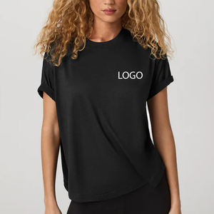 T-shirt col rond pour femme, style minimaliste élégant, en tissu doux et respirant / Haut d'été décontracté et basique avec logo personnalisé 2026 - Product Image 1