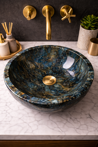 Vasque en pierre de labradorite, lavabo rond en marbre, vasque de salle de bain de luxe à poser sur comptoir, lavabo artisanal pour l'intérieur de la salle de bain - Product Image 3