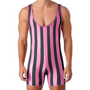New Arrival High Demand Men's Pink Black Striped Wrestling Singlet Fitted Spandex Polyester Stretch Sports Apparel OEM ODM - Product Image 1