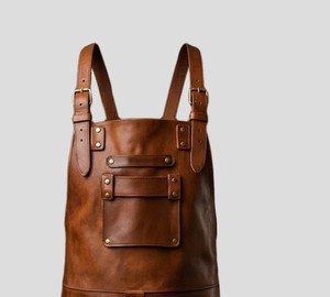 <b>Leather</b> <b>Apron</b> with Cross Back Straps Double Pockets for Restaurant Bar Wait Staff Uniform - Product Image 2