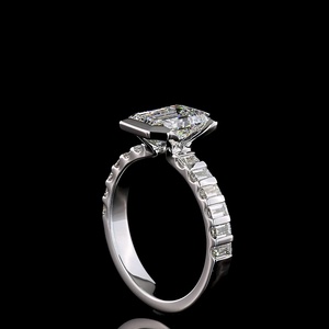 Bague de luxe pour femme en or blanc 14 carats avec diamant de laboratoire taille émeraude de 2 carats certifié IGI UNICORN JEWELS, sertie demi-cerclée - Product Image 4