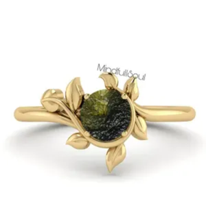 Anillo de Moldavita Certificado de Grado A de Diseño Exclusivo |   Moldavita auténtica de la República Checa, Chlum |   Plata de Ley 925 con Oro Rosa de 18K - Product Image 3