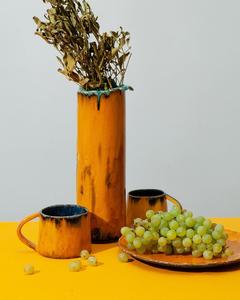 Contemporary Olive Green Ceramic <b>Vase</b> with Tall Cylindrical Form Artistic Glaze Finish and Statement Look for Luxe Interiors - Product Image 6