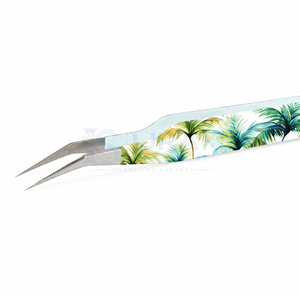 Pince à épiler professionnelle en acier inoxydable en forme de L pour extensions de cils, motif palmier estival personnalisé, pour cils volume - Product Image 3