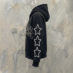 Sweat à capuche unisexe noir Snow Grace à fermeture éclair, coupe oversize, imprimé étoiles, en coton tricoté, décontracté, pour l'hiver - Product Image 4