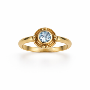 Brass Gemstone <b>Ring</b> Blue Topaz Round Bezel Setting Natural Stone Fixed Size Minimal <b>Statement</b> Handmade Women's Jewelry - Product Image 1