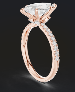 Bague de fiançailles en or rose 14 carats avec diamant taille marquise, sertie de griffes et bande pavée de diamants, bijoux de mariée élégants - Product Image 4