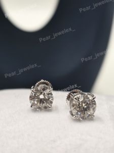 Pendientes de Diamantes Redondos con Corte Brillante, Plata 925 con Baño de Rodio, Engaste de Garra, Clásicos, Unisex, para Compromiso - Product Image 2