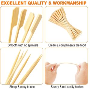 Brochetas de Bambú de 4.7 Pulgadas para Aperitivos, 300 Unidades, Brochetas de Madera Planas, Palillos Largos para Cócteles, Palillos Decorativos para Barbacoa - Product Image 4