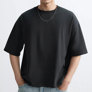 T-shirt noir ample pour homme, col rond, manches courtes, en coton, style décontracté streetwear, haut tendance - Product Image 3