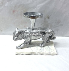 Unique Lion Silver Aluminium Marble Base Durable Candle Pillar Holder Handmade <b>Heat</b> Resistant Eco-Friendly Home Decor for - Product Image 2