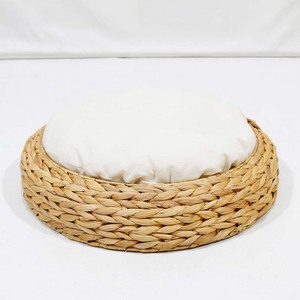 Coussin de lit rond tissé en jacinthe d'eau naturelle pour chien et chat, amovible et lavable, toutes saisons, pour chambre et salon - Product Image 1