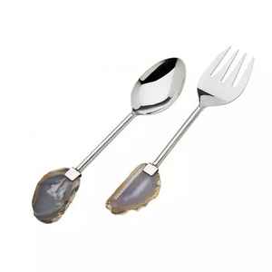 Ensemble de cuillères de service en acier inoxydable argenté de haute qualité avec cuillère à soupe et cuillère à dessert pour buffet - Product Image 1