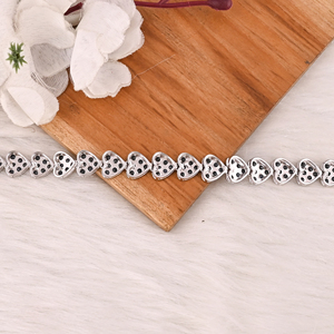 Luxury 925 Sterling Silver Natural Black Onyx & CZ Heart Tennis <b>Bracelet</b> Fine Jewelry for Unisex - Product Image 4