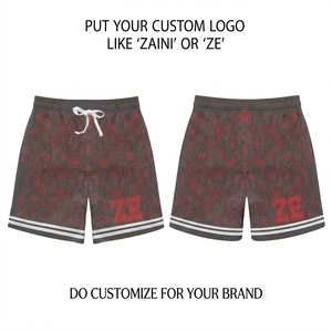 Shorts en maille polyester premium 220 GSM, beige et blanc avec empiècements contrastants, logo personnalisé par sublimation, OEM. - Product Image 4