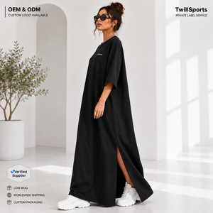 Vestido Camisero Maxi Oversize de Algodón para Mujer, de Alto Gramaje 240-260 GSM, Corte Holgado, OEM ODM, Marca Privada, Venta al por Mayor, Cintura Natural, Tallas Completas - Product Image 2